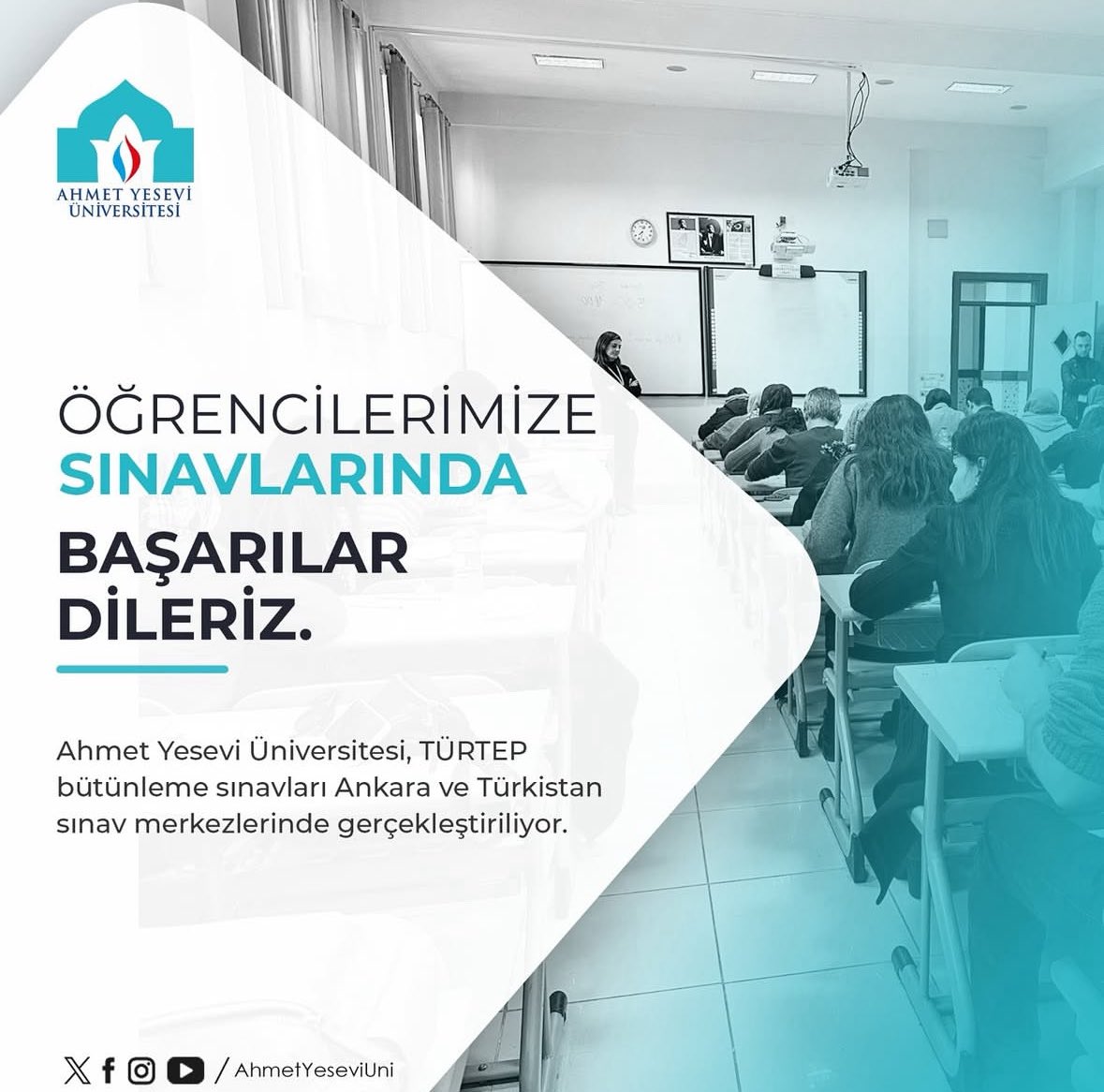 📌Ahmet Yesevi Üniversitesi TÜRTEP bütünleme sınavları Ankara ve Türkistan sınav merkezlerinde gerçekleştiriliyor. 
Öğrencilerimize sınavlarında başarılar dileriz.
