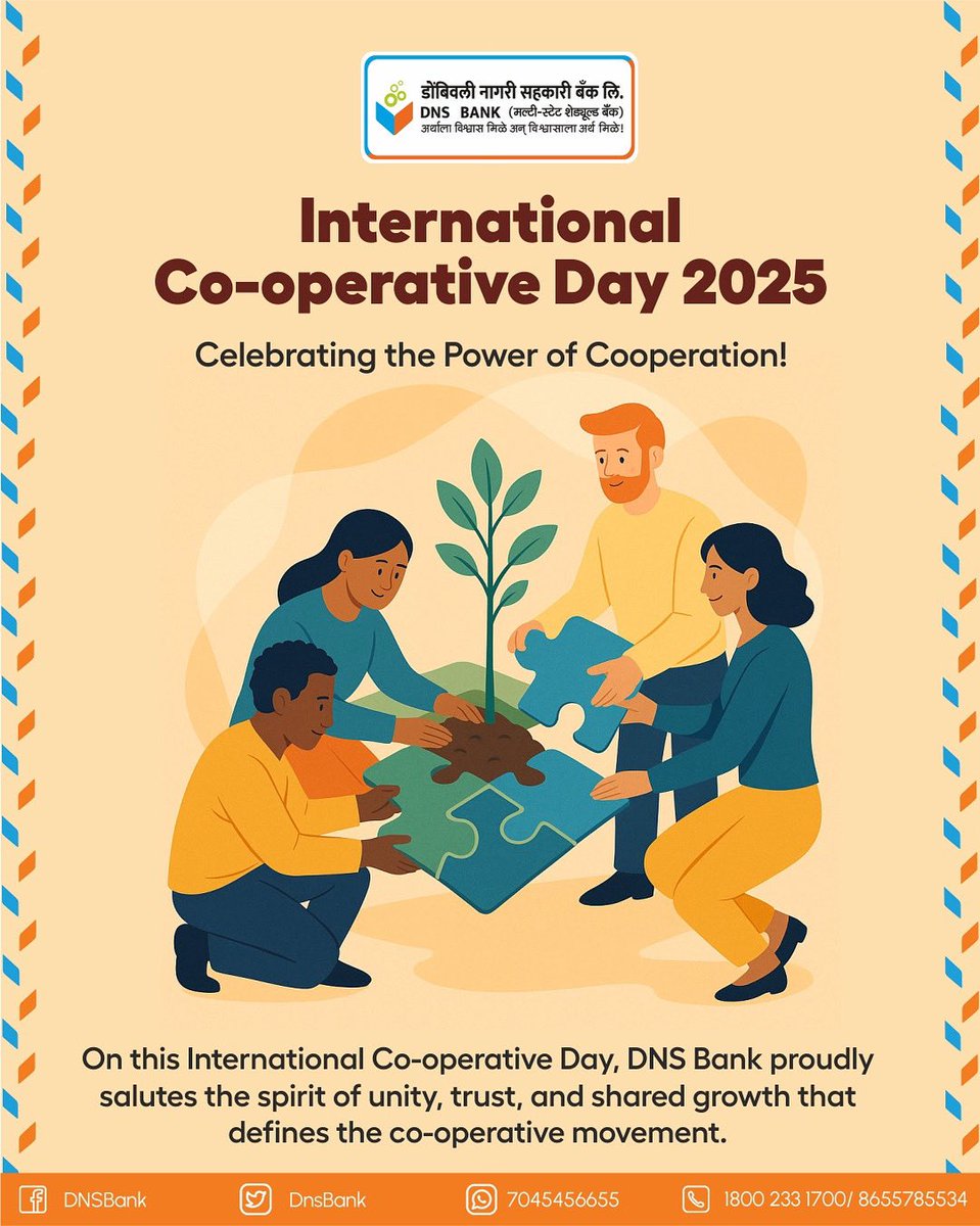 On this International Co-operative Day, DNS Bank proudly salutes the spirit of unity, trust, and shared growth that defines the co-operative movement. 🤝

#DNSBank #InternationalCooperativeDay #CooperativeSpirit #BankingWithPurpose #TogetherWeGrow #सहकार_समृद्धिचा_मूलमंत्र