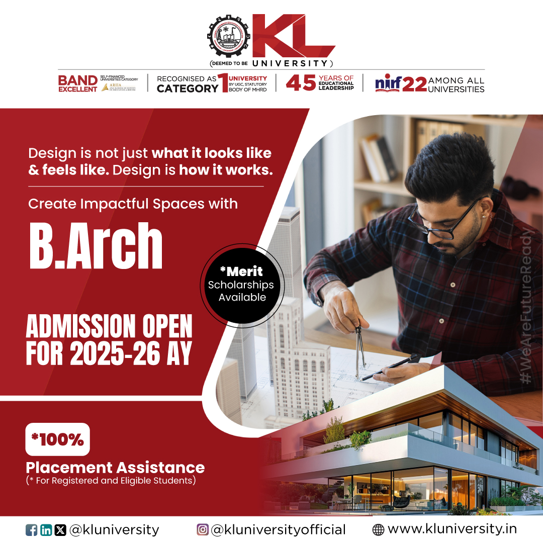 Architecture blends creativity with functionality to shape the way we live, work, and experience the world. B.Arch equips students with the skills to design structures that are both beautiful and purposeful. 
kluniversity.in/admissions-202…
#KLU #WorldClassEducation #topuniversityinIndia