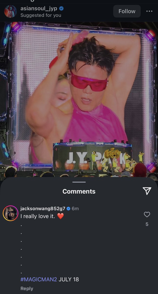 555555555 <a href="/JacksonWang852/">Jackson Wang</a> ได้มาก นางไปเม้น “ชอบมากจริงๆ” ใต้รูปลุงผักพร้อม tie in โปรโมต Magic Man 2 เรียบร้อย 55555555555 หน้าพิแจคลอยมาปะ 5555555