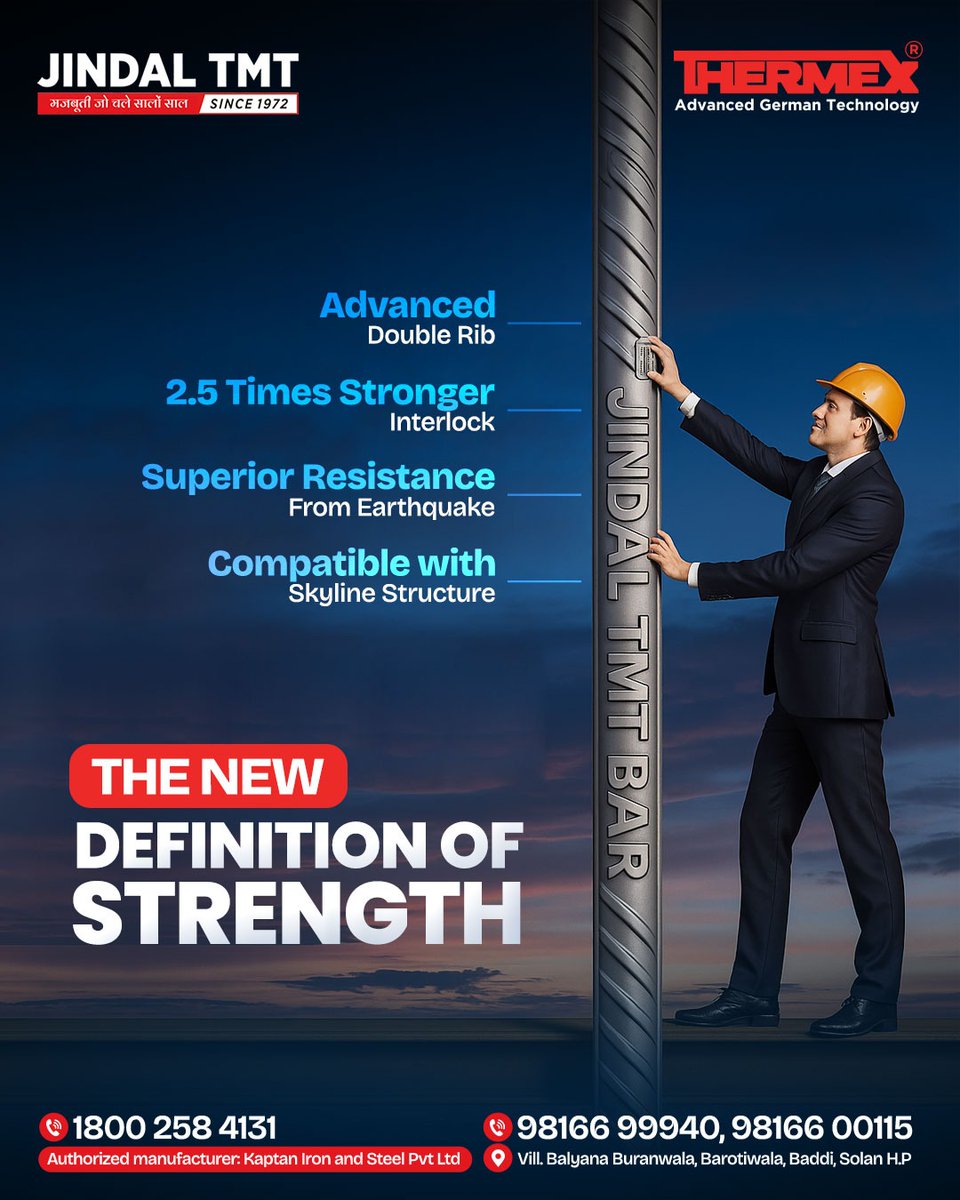 CrsSteel's tweet image. 💪 THE NEW DEFINITION OF STRENGTH
Engineered for unmatched durability and performance:

Built for safety. Designed for the future.

Call Now: 1800 258 4131 | 98166 99940 | 98166 00115 📷 Kaptaan Iron &amp;amp; Steel Pvt Ltd, Baddi, H.P.

#BuiltForStrength #AdvancedEngineering