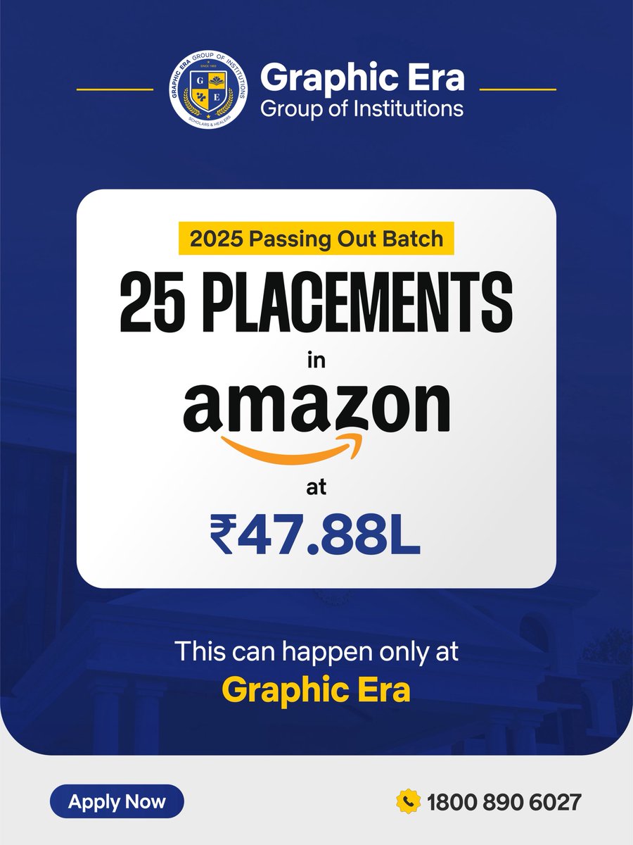 🎓 25 students from Graphic Era Group of Institutions (Batch 2025) placed at Amazon with ₹47.88 LPA — a milestone in academic and placement excellence.
#GraphicEra #Placements2025 #AmazonPlacement #GEGI #FutureReady