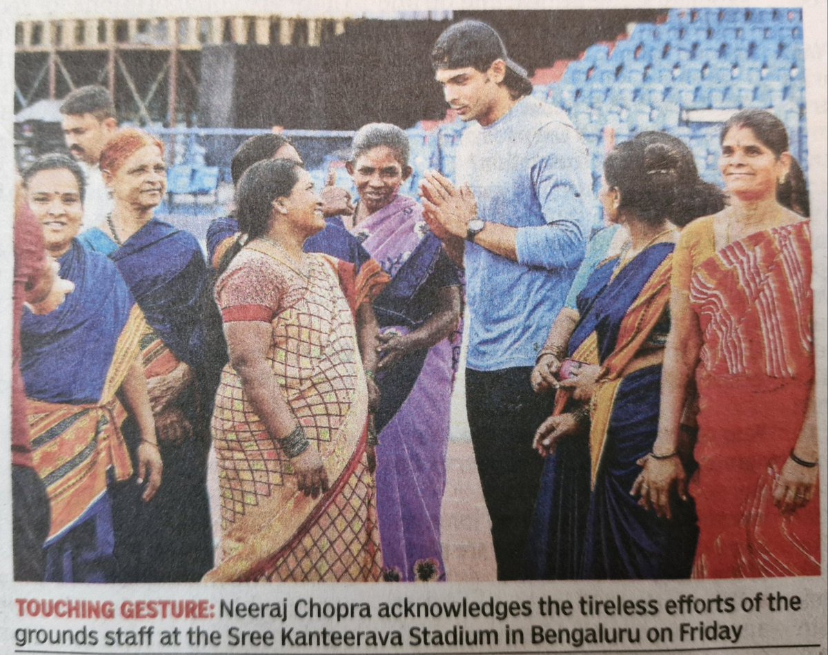 Hita Prakash (@hitaprakash) on Twitter photo "... young athletes, workers & volunteers who were giving finishing touches to the stadium as India's champion athlete went around thanking dozens of women working at the stadium"
✍️🏽 <a href="/bijucyriacTOI/">BIJU CYRIAC</a> 📸 Syed Asif <a href="/timesofindia/">The Times Of India</a> <a href="/nc_classic/">Neeraj Chopra Classic</a> "... young athletes, workers & volunteers who were giving finishing touches to the stadium as India's champion athlete went around thanking dozens of women working at the stadium"
✍️🏽 <a href="/bijucyriacTOI/">BIJU CYRIAC</a> 📸 Syed Asif <a href="/timesofindia/">The Times Of India</a> <a href="/nc_classic/">Neeraj Chopra Classic</a>