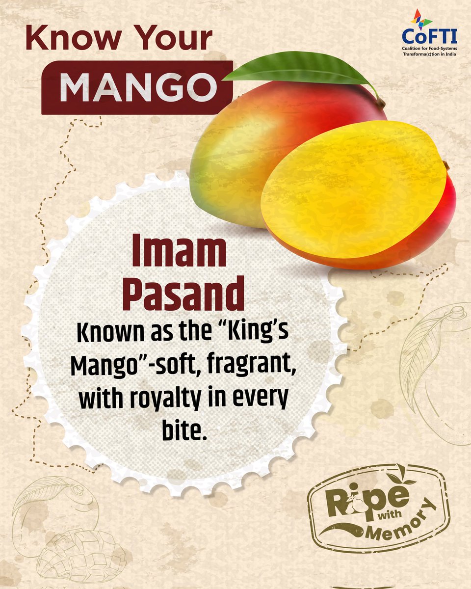 Cofti_india's tweet image. Imam Pasand—the regal mango of Telangana. 👑
Floral, melt-in-the-mouth & fit for royalty, it’s a seasonal gem grown in Khammam & beyond. Too delicate to travel far, it’s mango magic you have to know where to find.
🥭 Got an Imam Pasand memory? Share it!
#RipeWithMemory #CoFTI