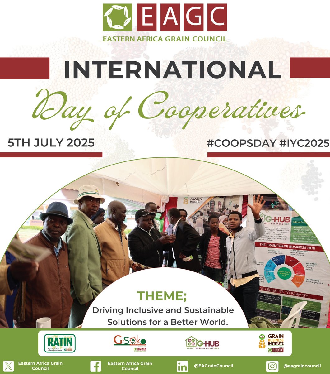 EAGC joins the world in celebrating International Cooperative Day!

We recognize the role cooperatives play in strengthening food systems, empowering smallholder farmers, and advancing inclusive grain trade across Eastern Africa. 

At EAGC, we continue to collaborate with farmer