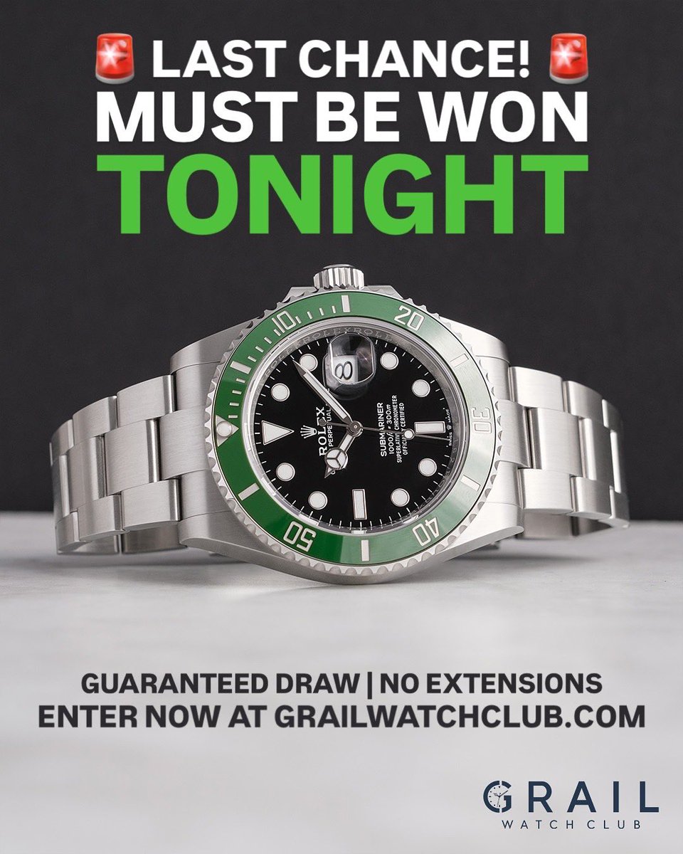 💚 HERE WE GO! 💚 Our lowest EVER odds “Starbucks” must be won TONIGHT!

CAPPED AT JUST 799 ENTRIES!

Rolex Submariner “Starbucks” (126610LV) - Unworn full set dated June 2025 - Current Market Value c.£12,500!

ENTER NOW at grailwatchclub.com 🤞🏼💚🔥