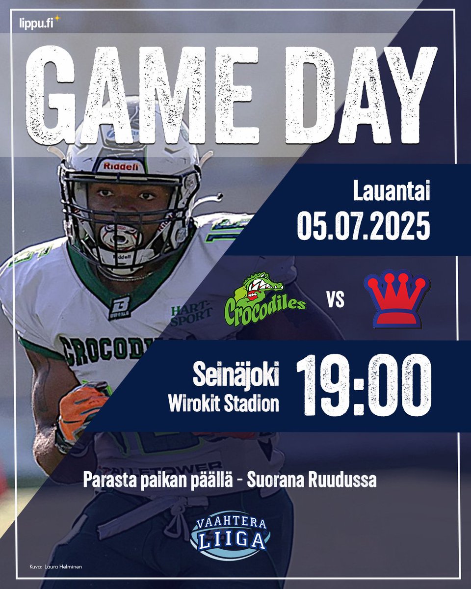 Vaahteraliiga (@vaahteraliiga) on Twitter photo Lauantai-iltana Botnia Bowlissa mittaa toisistaan ottavat sarjan kärkeen hiipinyt <a href="/WasaRoyals/">Wasa Royals</a> ja vasta 2 ottelua pelannut <a href="/Crocodilesoffic/">Seinäjoki Crocodiles</a> . Matsi vauhtiin Seinäjoen Wirokit Stadionilla vasta 19:00. Liput <a href="/lippu_fi/">lippu.fi</a> . Matsi suorana myös <a href="/RuutuUrheilu/">Ruutu Urheilu</a> 🏈 Lauantai-iltana Botnia Bowlissa mittaa toisistaan ottavat sarjan kärkeen hiipinyt <a href="/WasaRoyals/">Wasa Royals</a> ja vasta 2 ottelua pelannut <a href="/Crocodilesoffic/">Seinäjoki Crocodiles</a> . Matsi vauhtiin Seinäjoen Wirokit Stadionilla vasta 19:00. Liput <a href="/lippu_fi/">lippu.fi</a> . Matsi suorana myös <a href="/RuutuUrheilu/">Ruutu Urheilu</a> 🏈