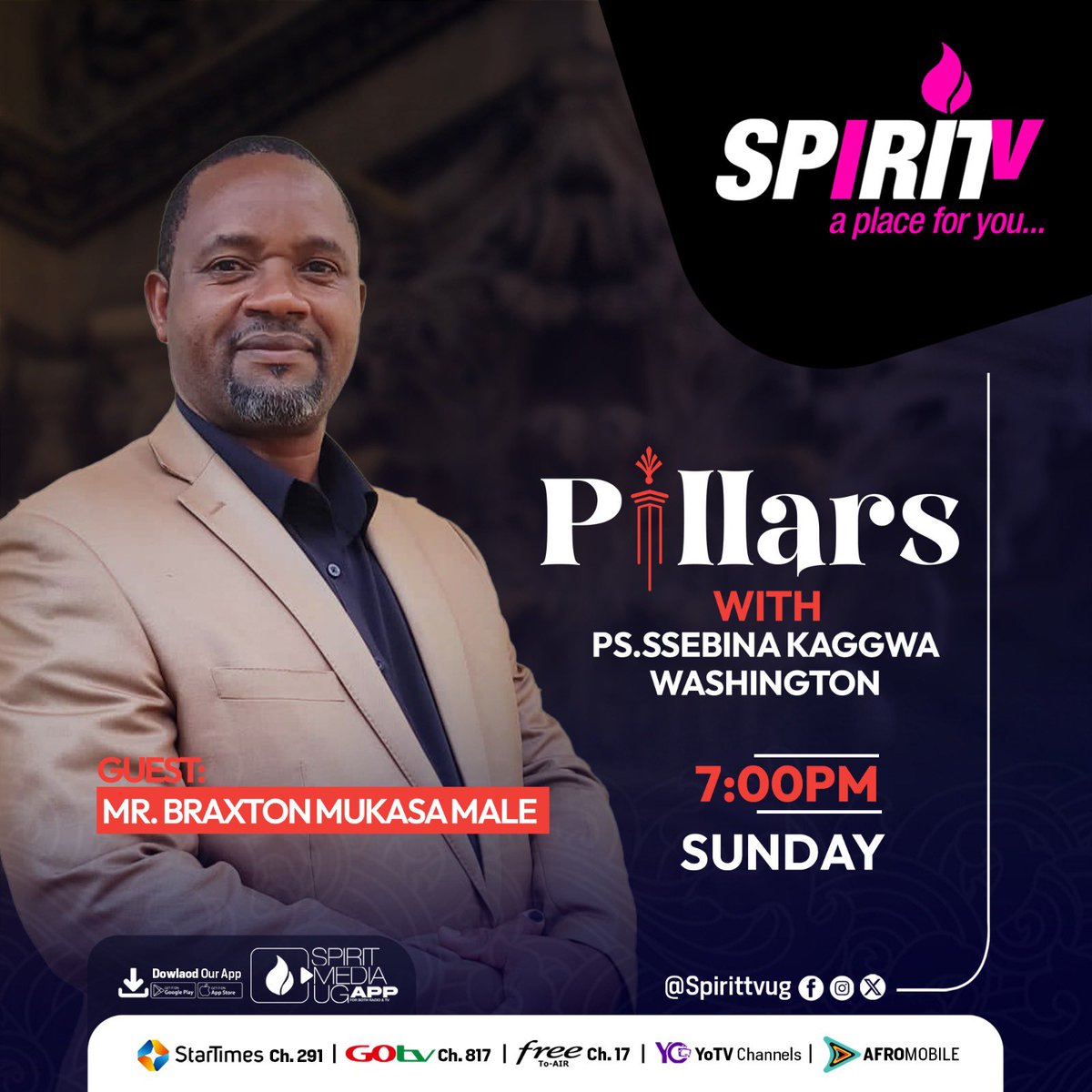 spirittvug's tweet image. Mr. Braxton Mukasa Male is our guest tomorrow on #Pillars hosted by Ps. Ssebina Kaggwa, take time to watch and tap into the power of wisdom from these two men of God.