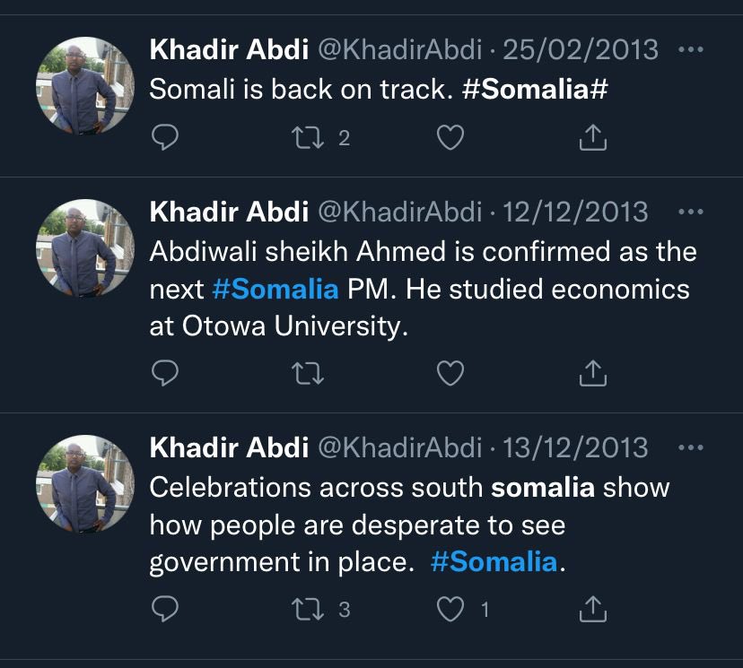 Y A H Y E (@yahyersl) on Twitter photo 2013- has Khadar’s views changed?
Although khadar uses the main account <a href="/khadarlooge/">Khadar Hussein Abdi</a>, he previously used another 2 accounts at X, <a href="/KhadirAbdi/">Khadir Abdi</a> and <a href="/KhadirHusseinAb/">Khadir Hussein Abdi</a>.
The account <a href="/KhadirAbdi/">Khadir Abdi</a> is a gold mine giving access to what Khadar actually believes.
Not a single tweet about 2013- has Khadar’s views changed?
Although khadar uses the main account <a href="/khadarlooge/">Khadar Hussein Abdi</a>, he previously used another 2 accounts at X, <a href="/KhadirAbdi/">Khadir Abdi</a> and <a href="/KhadirHusseinAb/">Khadir Hussein Abdi</a>.
The account <a href="/KhadirAbdi/">Khadir Abdi</a> is a gold mine giving access to what Khadar actually believes.
Not a single tweet about