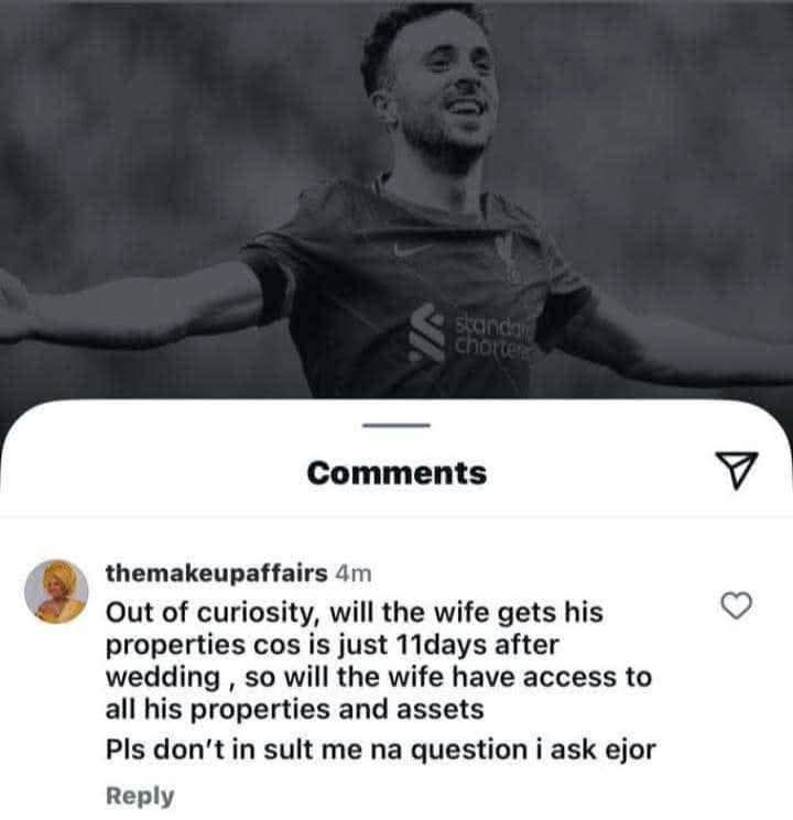 ElephchildCopy's tweet image. 💔💔💔 Diogo Jota (a world-class footballer) died few hours ago, his body is NOT even cold. 

The silence of grief hasn't finished echoing, yet a woman (Nigerian) - not mourning, not praying - is ALREADY listing his properties like items on a grocery shelf. 

Listen.
