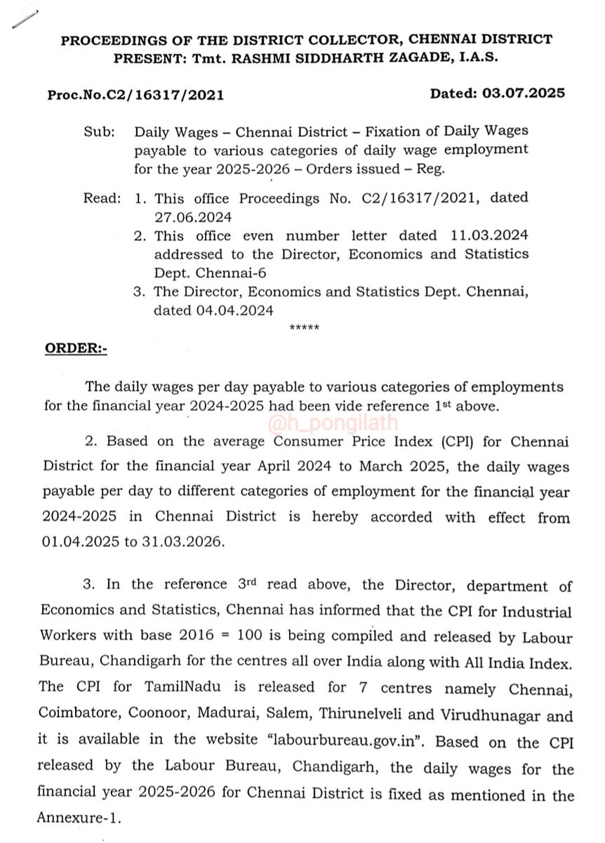 h_pongilath's tweet photo. Rates for #dailywages employment for 87 (eighty seven) categories “Fixed” for the year 2025-2026 in #Chennai District.
#wages #salary #casuallabourer #bellboy #cobbler #binder #dhobi #driver #cartman #conductor #driver #gardener #hammerman #fitter #mason #cook #butler
(1/2) https://t.co/sTMa9uZY6I