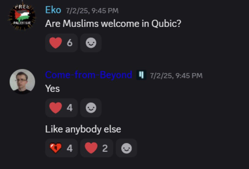 frescoid (@hereisfrescoid) on Twitter photo Yes, Muslims are welcome in $QUBIC just like anyone else. The context was twisted and blown out of proportion. This screenshot says it all. Real ones know the truth. Only true $QUBIC supporters stood firm. Yes, Muslims are welcome in $QUBIC just like anyone else. The context was twisted and blown out of proportion. This screenshot says it all. Real ones know the truth. Only true $QUBIC supporters stood firm.