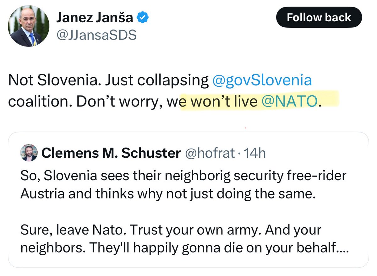 Me veseli, da se tudi predsednik opozicije Janez Janša končno strinja, da ne bomo živeli v Natu.