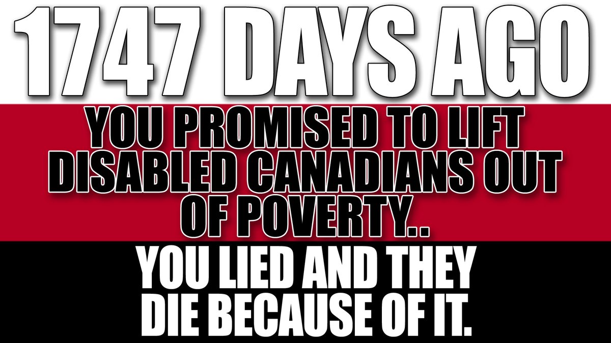 The280Times Trivia Channel (@the280times) on Twitter photo It's been 1747 full days since you promised #Disabled #Canadians a #CanadaDisabilityBenefit that would lift them out of poverty <a href="/JustinTrudeau/">Justin Trudeau</a>.
You & the <a href="/liberal_party/">Liberal Party</a> lied and they are dying because of it. Every Disability poverty related death since, will forever be on you. It's been 1747 full days since you promised #Disabled #Canadians a #CanadaDisabilityBenefit that would lift them out of poverty <a href="/JustinTrudeau/">Justin Trudeau</a>.
You & the <a href="/liberal_party/">Liberal Party</a> lied and they are dying because of it. Every Disability poverty related death since, will forever be on you.