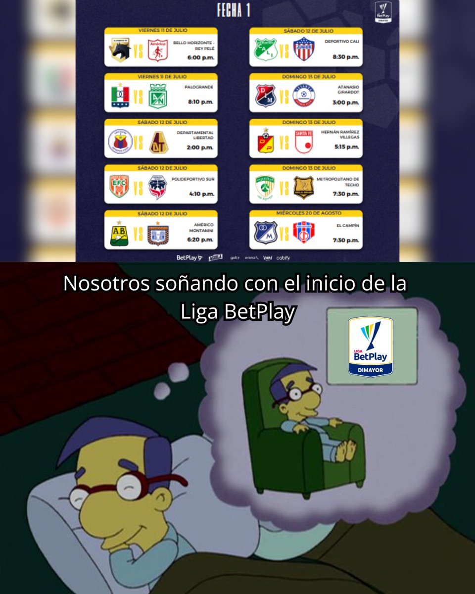 ¡ESTE FINDE ARRANCA LA LIGAAA, SOBRINOS! 🔥🙌

🛏️ Soñamos con este momento desde que se acabó el torneo. ⚽ Vuelve el plan de cada finde: la camiseta, el estadio, apuestas y mucha pasión. ¿Cómo ven el cierre del año para ese equipo que aman?

#LigaBetPlayDimayor #FPC #BetPlay