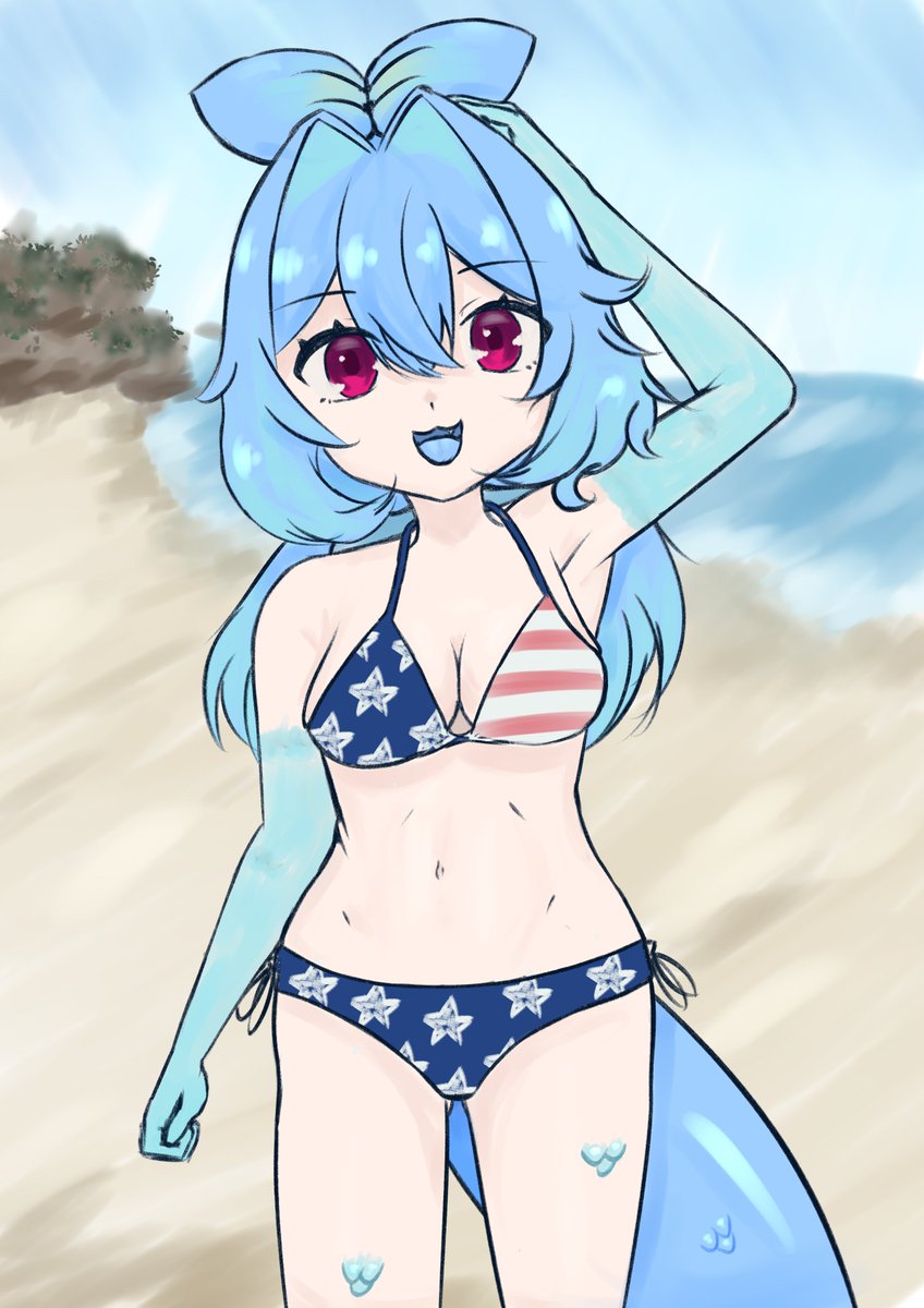 LapisLasagna's tweet image. There was a disturbing lack of Luli in USA bikini today. Did a quick drawing to try and fix that. (I've never drawn bikini art before 😓)
Happy 4th of July, Lads 🤠🎆 #paintfins