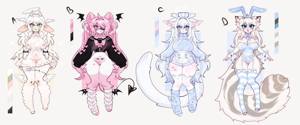 Babes still open!
112 USD EACH ONE
15 extra if you want nude ver<3
Small changes are ok (Gender swap, colors,etc)

>If you're re interested please send me a MESSAGE or COMMENT to claim!

ONLY PAYPAL