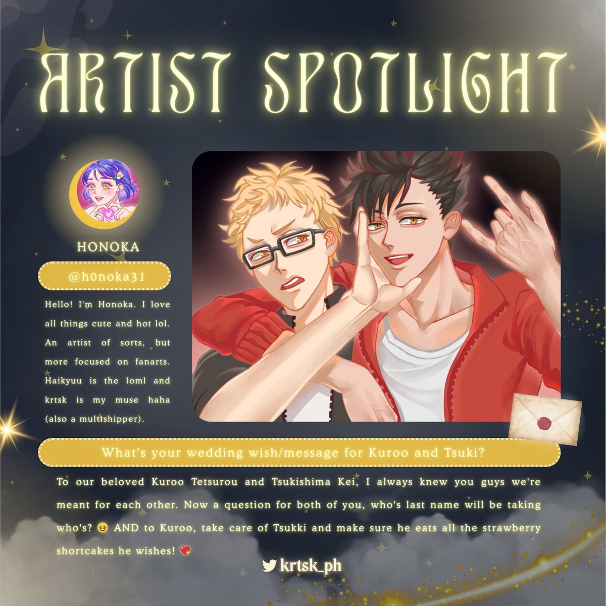 Krtsk_PH's tweet image. 🌙✨ Another star lights our sky… ✨🌙
We’re over the moon to welcome @honoka31 as one of the brilliant artists!
With soft lines and star-kissed strokes, their work will help bring KuroTsuki’s love story to life beneath the stars. 🌌🖤
#ChasingTheMoon
#KRTSKCSE2025