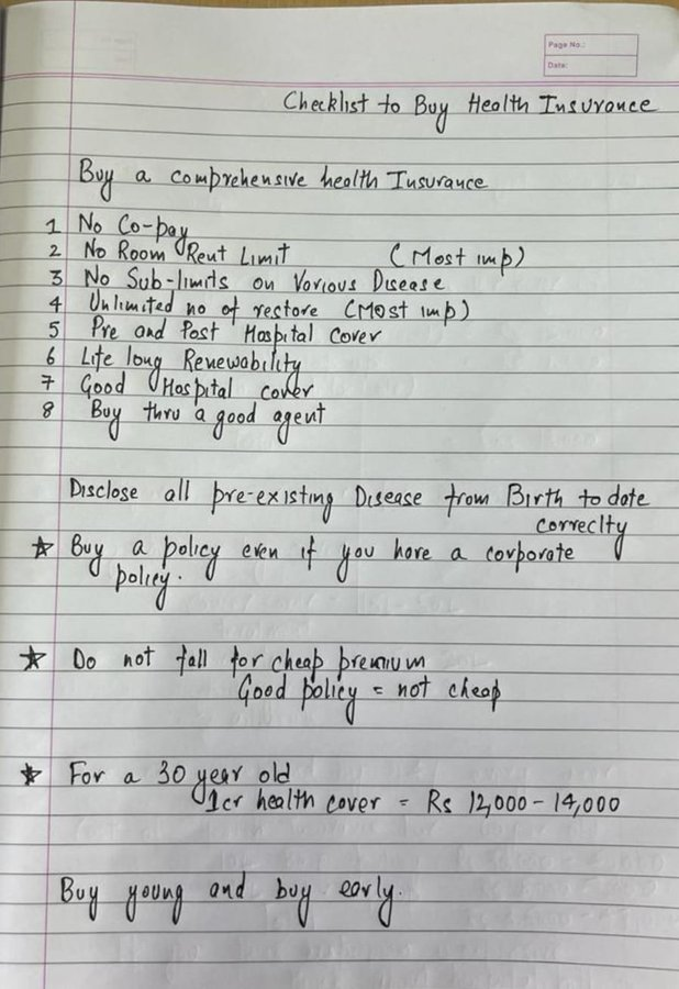 NIKHILLJHA's tweet photo. 🚨Checklist to buy health insurance:-

1cr Health insurance for a 30-year-old can be made in Rs 12,000-Rs 15,000.

Read here👇 https://t.co/xQ5xlwzdic