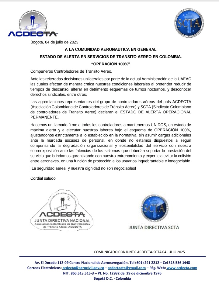 ACDECTAATC's tweet photo. Controladores declaramos estado de alerta permanente manteniendo compromiso con la seguridad aerea de los https://t.co/o8yaKGhdQr aceptamos mas abusos que vienen comprometiendo nuestra conciencia situacionalNueva administración mantiene malas prácticas organizacionales del pasado https://t.co/3Nq2v3QIK2