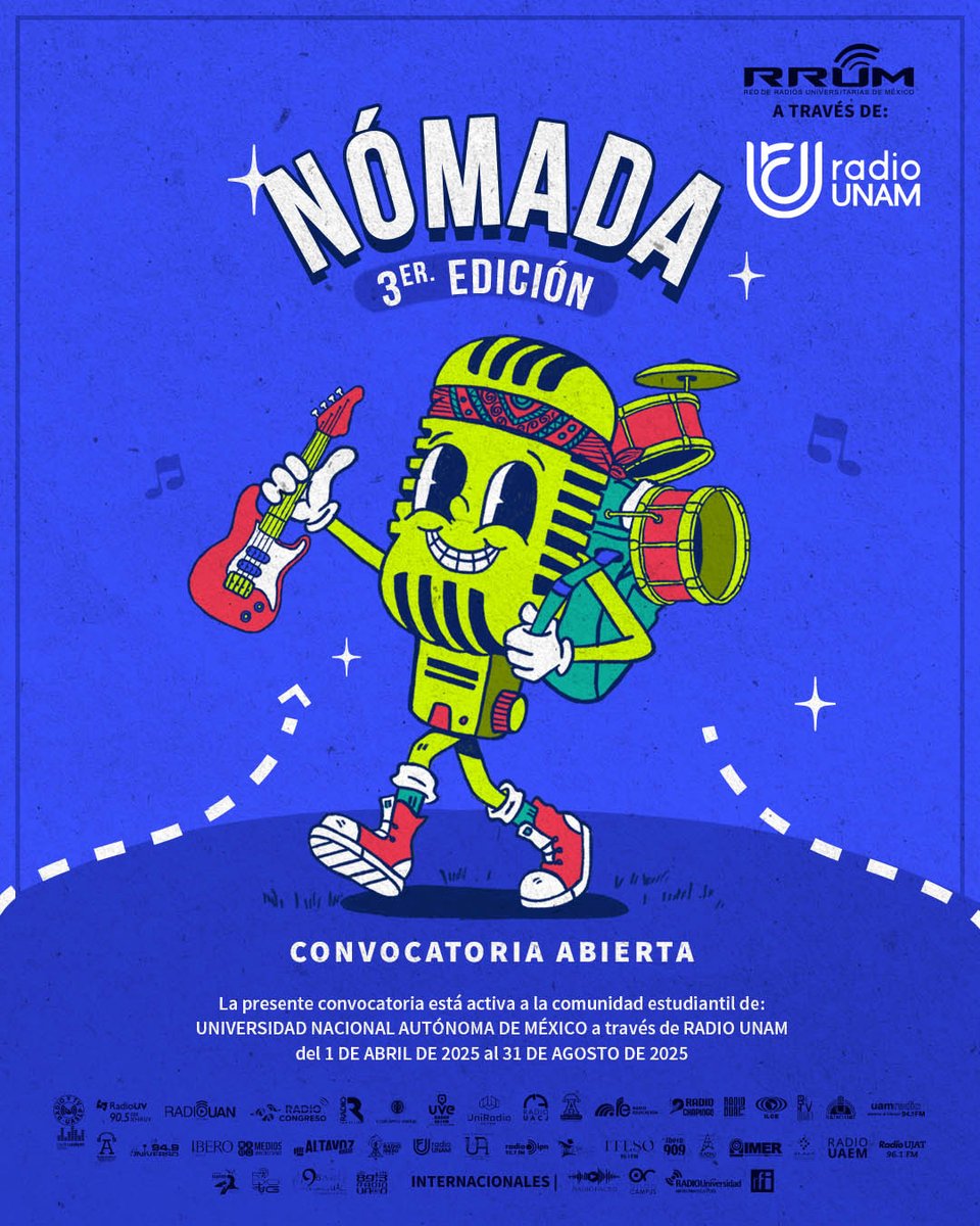 🎧🎤 ¿Tu rola vibra distinto? Entonces es momento de que el mundo la escuche.
La convocatoria #Nómada sigue abierta y busca sonido con esencia.
🌍 Consulta las bases aquí 👉 radio.unam.mx/wp-content/upl…