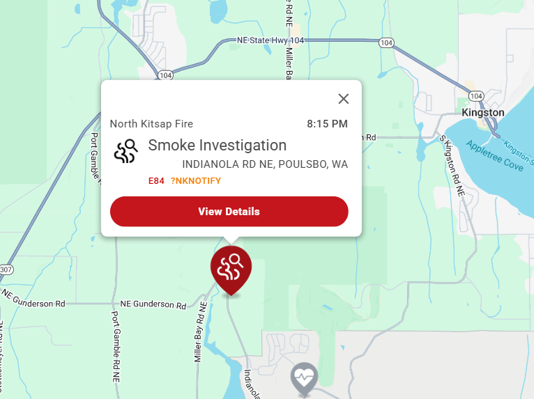 KitsapFirebuff's tweet photo. Engine 84 is on scene of a 20x20 lawn fire in the 22000 block of Indianola Rd NE and will be extinguishing. https://t.co/qfeAIwSevL