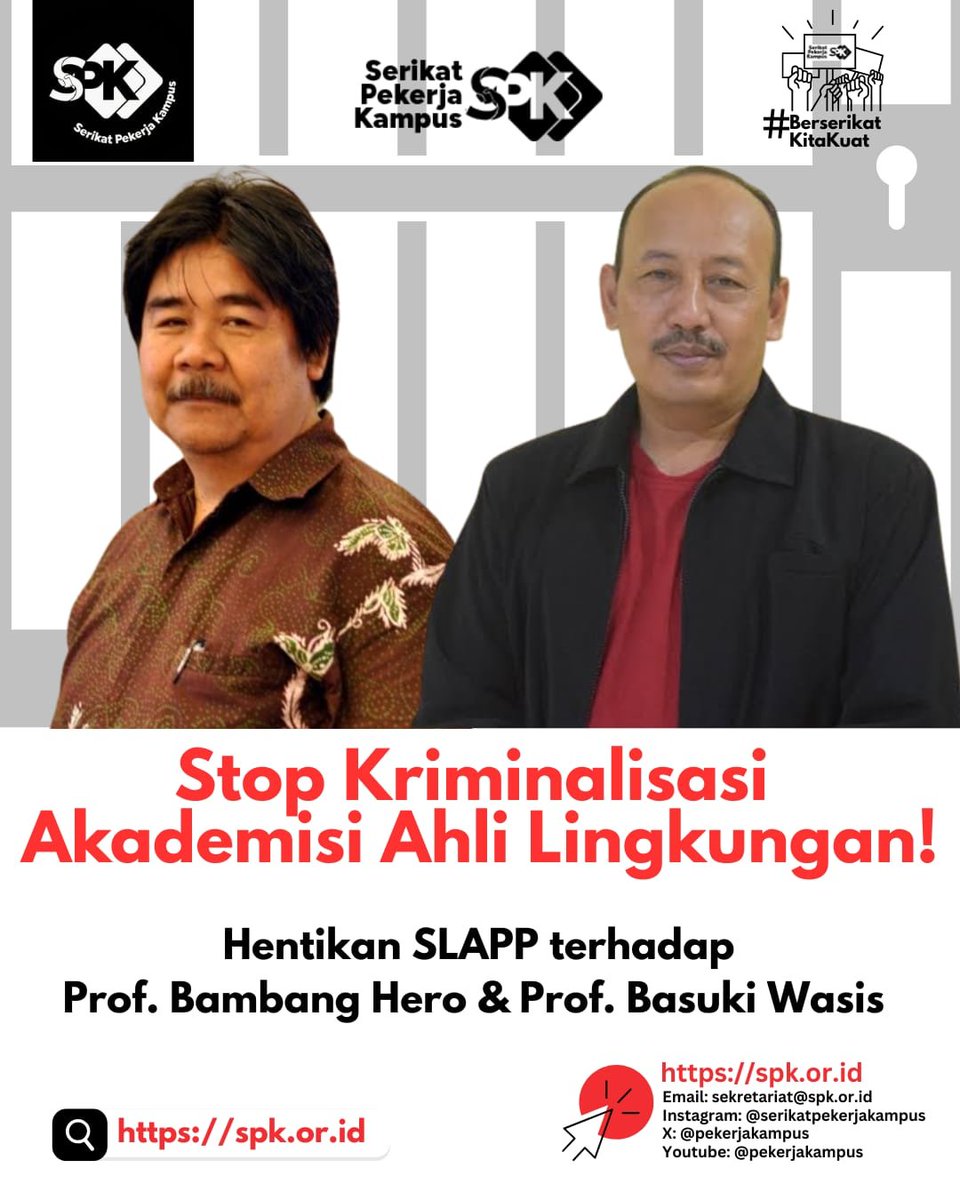 Stop kriminalisasi akademisi!
Kami bersama Prof. Bambang Hero &amp; Prof. Basuki Wasis.

#SerikatPekerjaKampus
#BerserikatKitaKuat