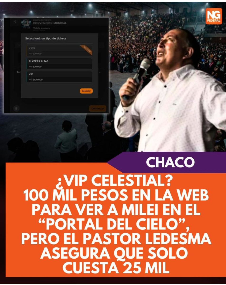 Ojo_Kritico's tweet image. La Iglesia donde va a ir Milei vende entradas a 30 lucas y el VIP 100 luquitas. El Negocio de la Fe a costillas del presidente. Esto debería ser rechazado sin ningún lugar a dudas