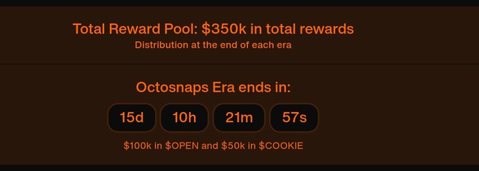 Anto_toyan's tweet photo. 💼 Total Reward Pool: $350,000
The Octosnaps(@OpenledgerHQ)Era is currently live and will end in 15 days.
🏆 Rewards to be distributed at the end of this era:
• $100,000 in $OPEN
• $50,000 in $COOKIE
⏳ Make sure to participate before the countdown ends.
#OpenLoop #Octosnaps https://t.co/6nYFyV9smu