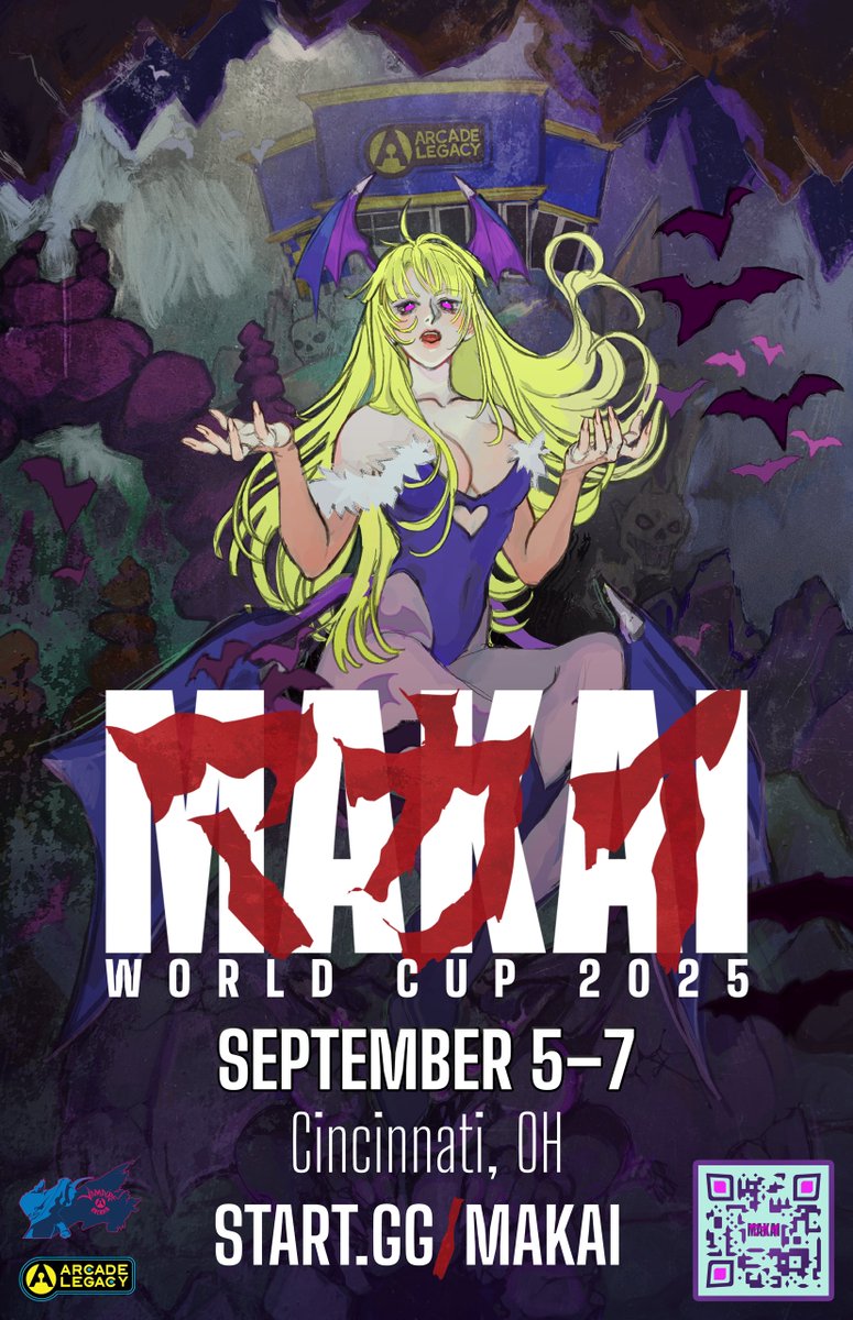 VampireArcadia's tweet image. North America's premiere Vampire Savior event is back!
🦇 Makai World Cup returns to Arcade Legacy on September 5th-7th in Cincinnati, Ohio!
Registration is LIVE in the reply:
#makai2025