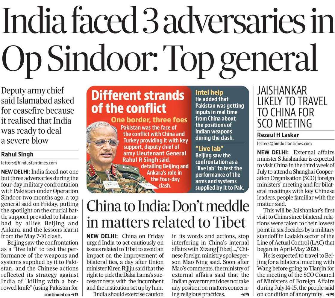 rahulsinghx's tweet image. This is the first time that top levels of the Indian military have detailed the role of China and Turkey during the four-day military clash with Pakistan, the most intense conflict between the two nuclear-armed neighbours in decades.
hindustantimes.com/india-news/ind…