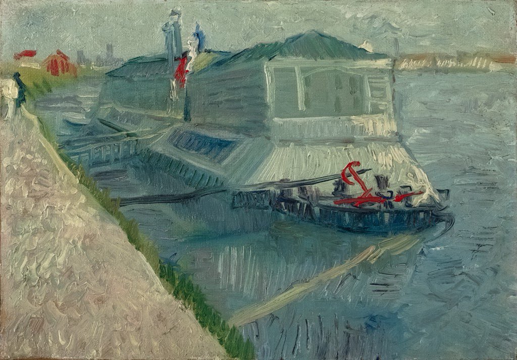 VanGoghTheLife's tweet image. #VanGogh of the Day: The Laundry Boat on the Seine at Asnières, Summer 1887. Oil on canvas, 19.05 × 26.99 cm. VMFA Virginia Museum of Fine Arts, Richmond.@vmfamuseum