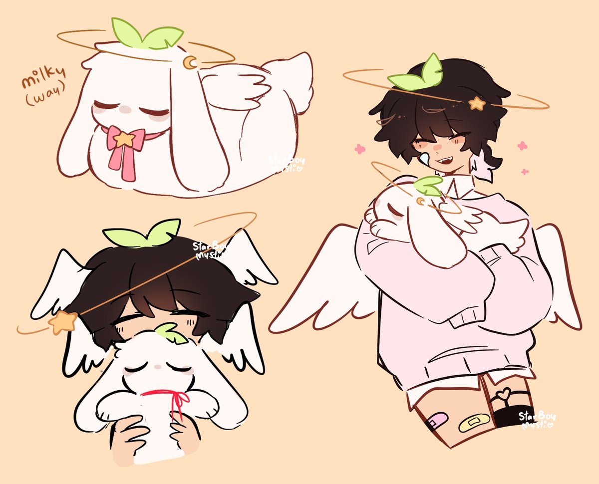 StarBoyMysti's tweet image. Milky, the cafe's mascot! (Milkyway)
He a sleepy angel bun