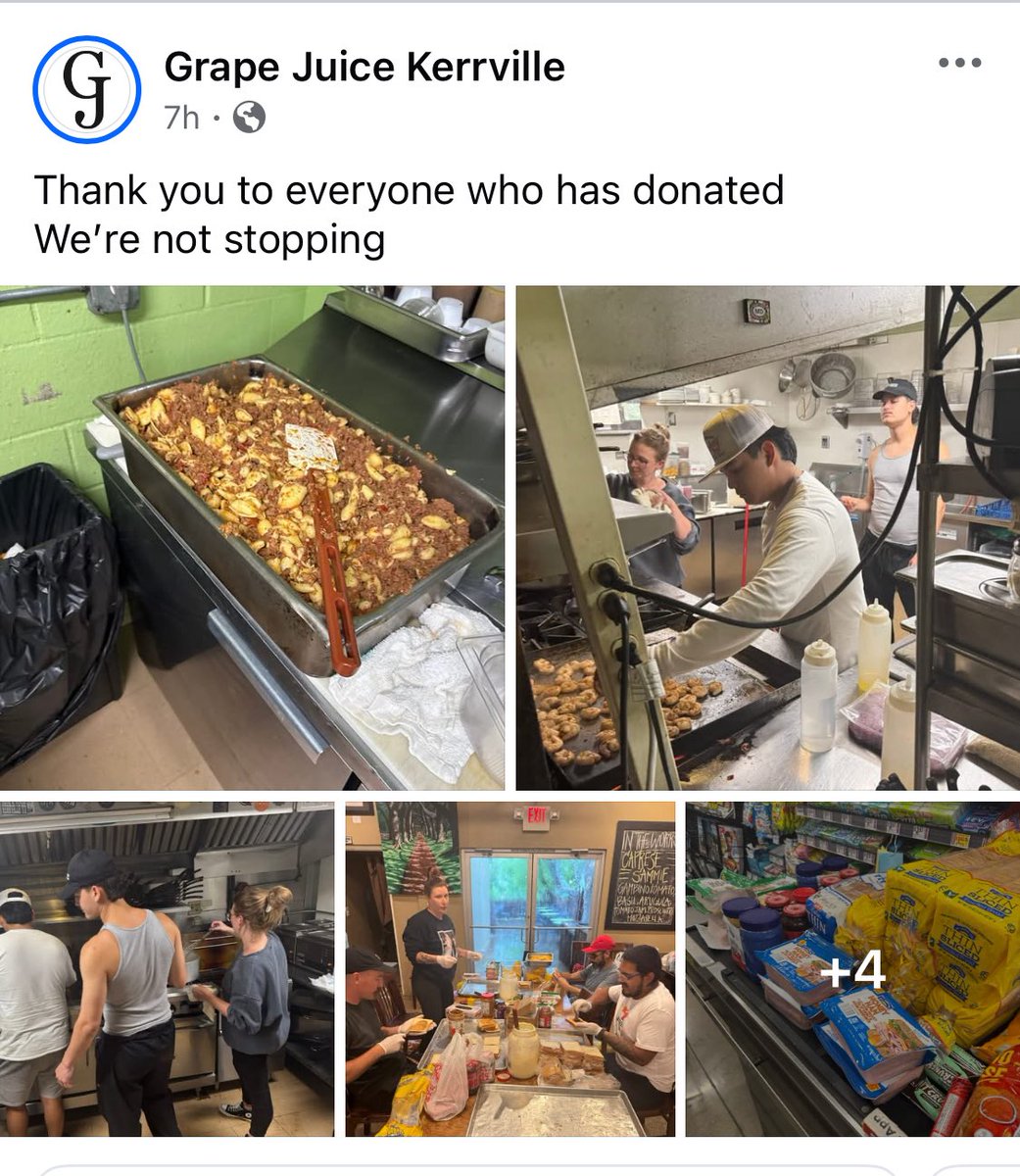 WestTxStringer's tweet photo. Y’all - I wanna stop and highlight some of the amazing human kindness taking place as tragedy unfolds in Kerrville. This little restaurant, Grape Juice, has turned its kitchen towards serving those in need as crisis shelters fill up - serving 2k sandwiches so far. https://t.co/rxDceCkEBq