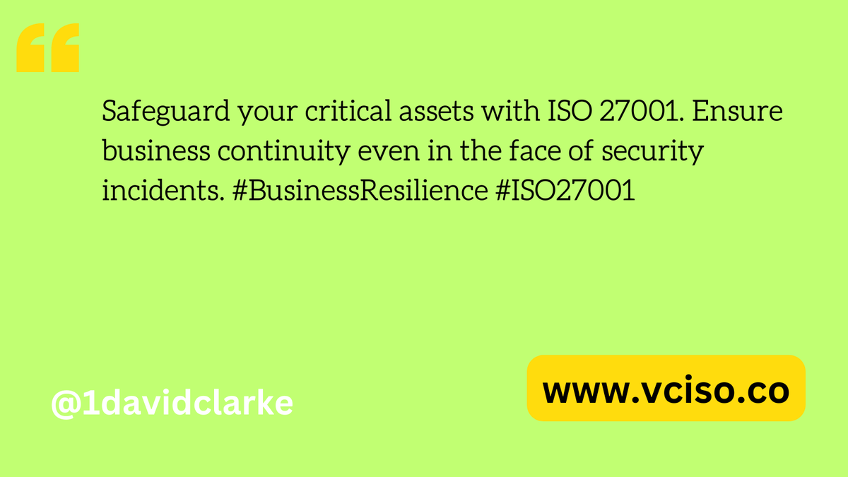 Safeguard your critical assets with ISO 27001. Ensure business continuity even in the face of security incidents. #BusinessResilience #ISO27001
vciso.co