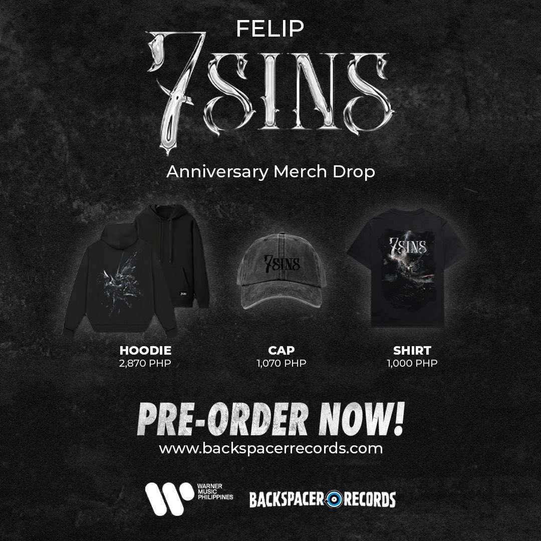 Has it been a year since we all first heard 7sins?!

Here's a little surprise! The hoodies, caps, &amp; shirts are officially back &amp; open for pre-order until July 15!

No restocks. Don’t miss out.

Pre-order now at backspacerrecords.com

#7sinsAnniversary #FELIP 

<a href="/felipsuperior/">FELIP</a>