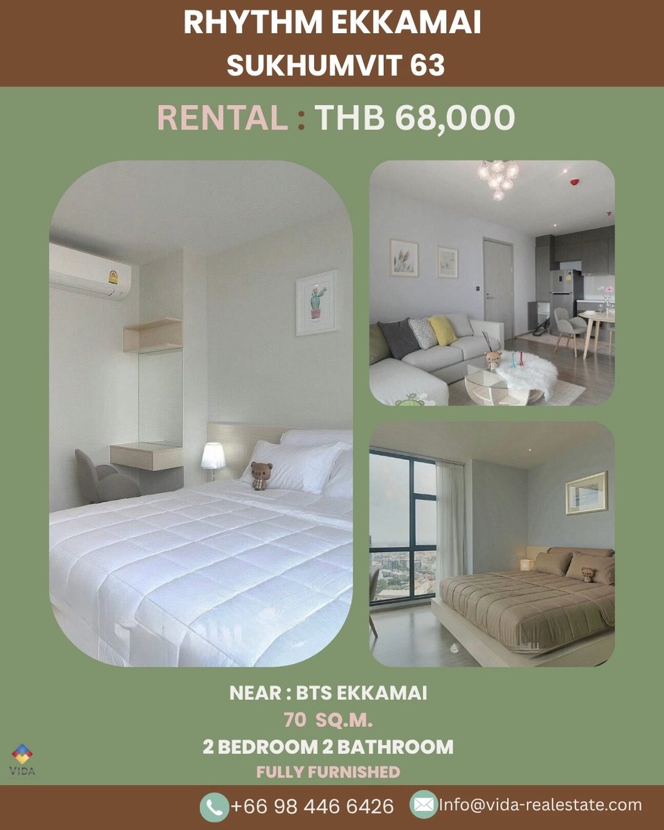 VidaVre's tweet photo. 📍 For Rent – Rhythm Ekkamai | BTS Ekkamai
✨ 2BR | 70 SQ.M. | Fully Furnished
💸 68,000 THB/month
🚆 3 mins to BTS
🏊 Rooftop Pool | 🏋️ Sky Gym | 🔐 24/7 Security

📲 Line: @vida.vre | 📞 098-4466-426
#RhythmEkkamai #CondoForRent #BTSEkkamai #BangkokCondo #VidaRealEstate https://t.co/uhHLyyfGZh