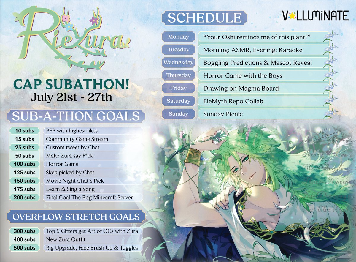 🌲The Announcement🌲

I'm hosting my first ever subathon on July 21st - 27th! 

I can already imagine all the scuffed moments lmaoooo but the most important thing is we can enjoy it together!🤠

Can't wait to see you guys there~~ and more updates soon! 💚