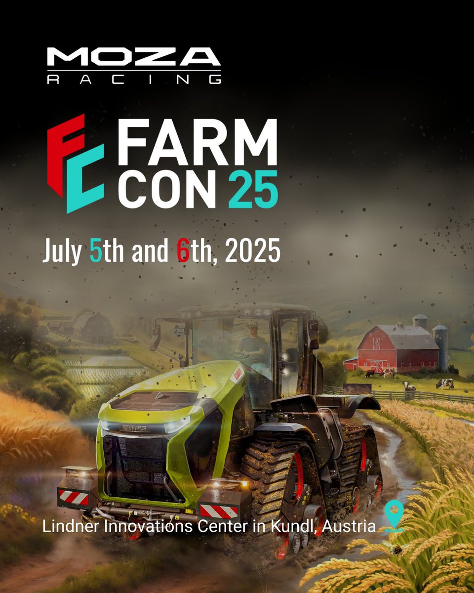 🚜 Farming sim fans, this one’s for you! 
MOZA’s high-performance gear is heading to FarmCon 2025 this weekend! Experience the next level of immersion with hands-on demos of MOZA gear on Farming Simulator 25—live and in action!

📍 Lindner Innovation Center, Kundl, Austria 
📅
