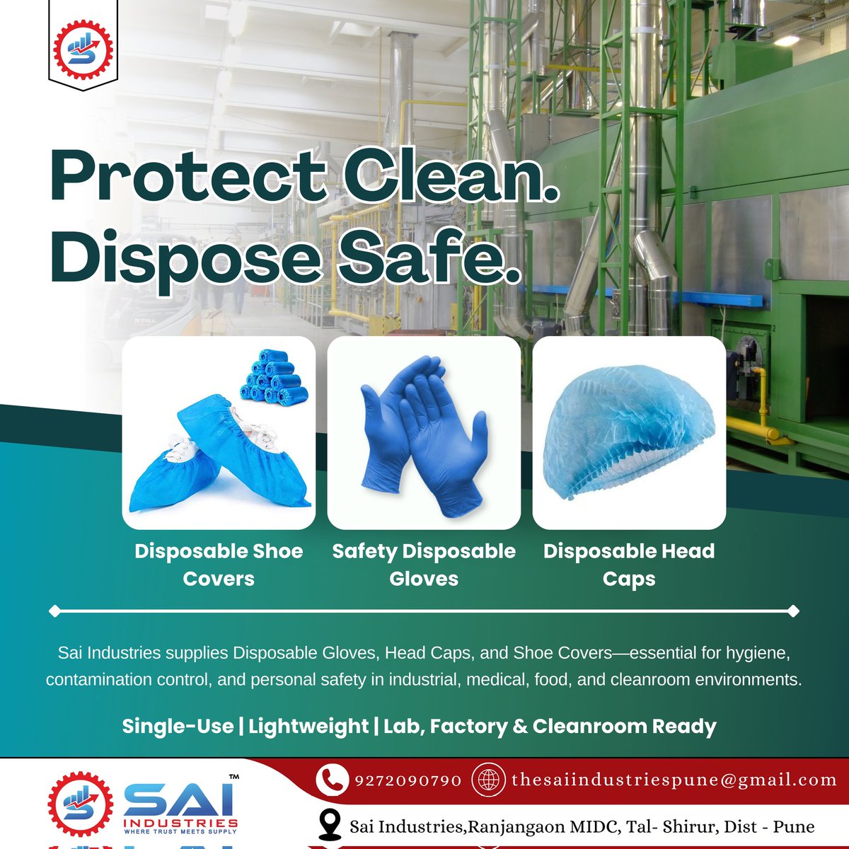 Sai__Industries's tweet image. Stay safe and sanitary. Sai Industries provides Disposable Gloves, Head Caps &amp;amp; Shoe Covers—perfect for maintaining hygiene standards in sensitive environments. Lightweight, comfortable, and easy to use.

#saiindustries #DisposablePPE #CleanWorkspaces