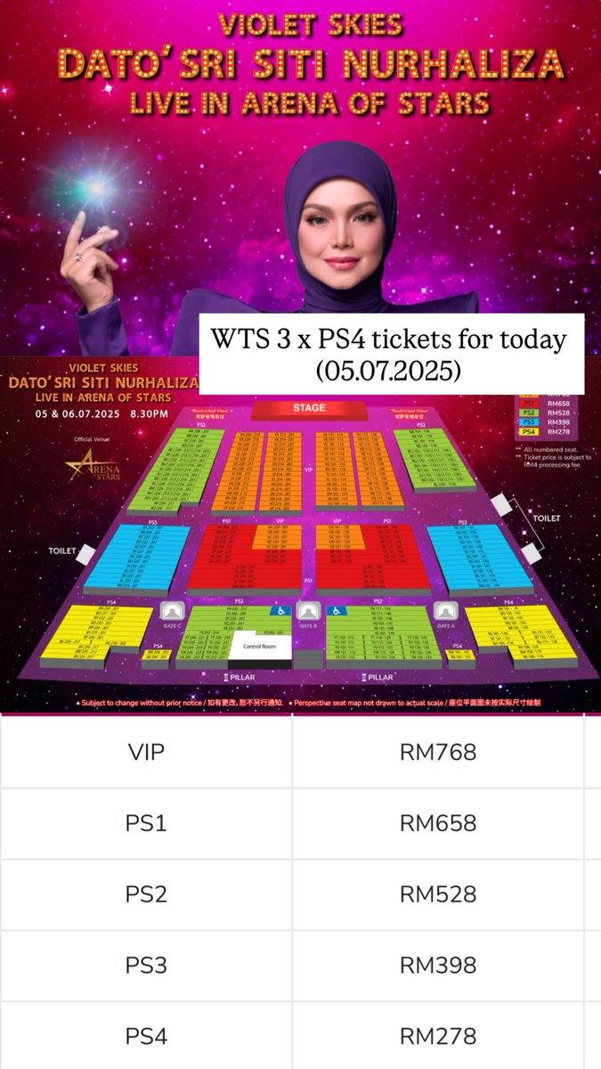 lvlornprincess's tweet photo. Hi WTS 3 x PS4 tickets for today 5/7/25 
 #VioletSkies #SitiNurhaliza #CTDK https://t.co/wj5p9WqUtn