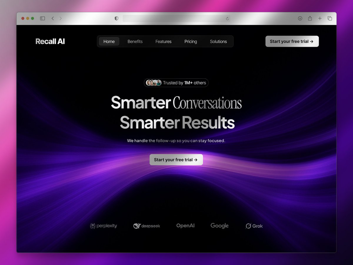 munjurul_ahsan's tweet image. Designing AI tools like Recall AI isn’t just about automation, it’s about reducing cognitive load and building trust through clarity.

This concept focuses on:
✅ Dark, focused visuals
✅ Calm messaging hierarchy
✅ Clarity that builds trust
✅ Minimal UI, maximum usability
More…