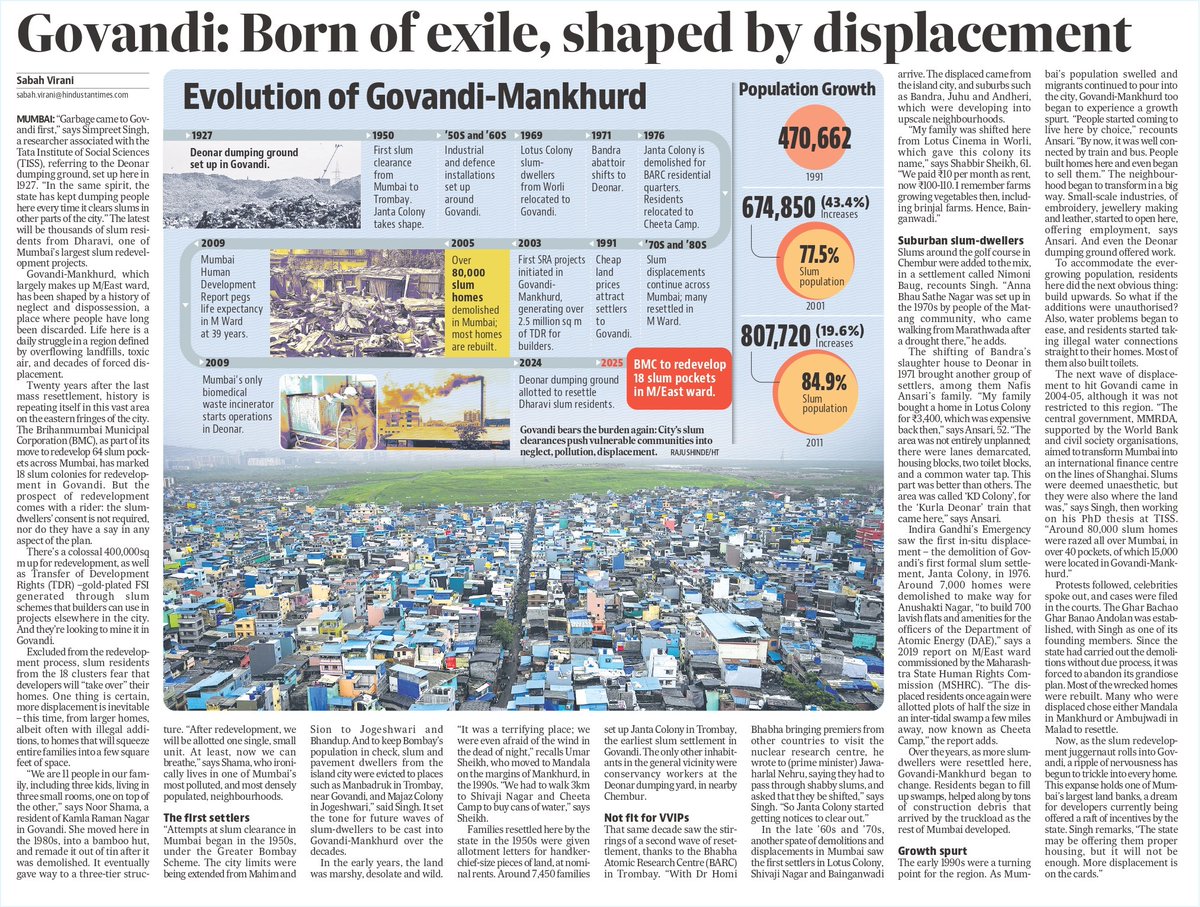 For 75 years, Govandi-Mankhurd has been a refuge for Mumbai’s discarded slum residents. 

Now, a new wave of displacement looms, bringing dislocation of a different kind. A journey through the forgotten edges of the city:

hindustantimes.com/cities/mumbai-…