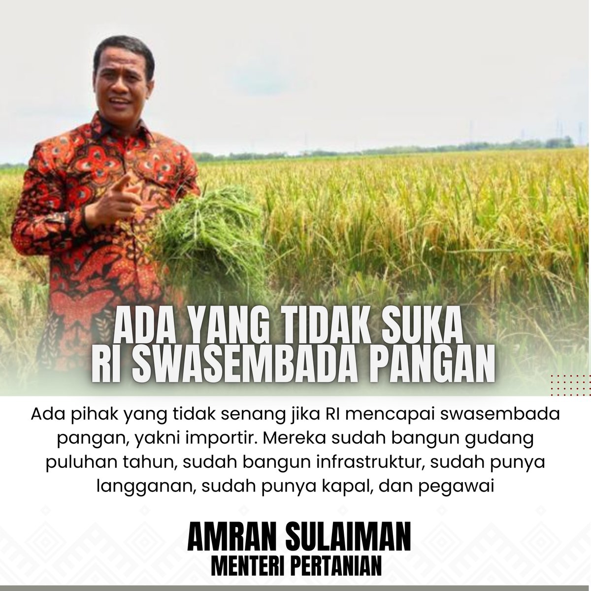 zonadamaii's tweet photo. Ada yang tidak suka RI swasembada pangan
#SwasembadaPangan
#Ekonomi
#Importir
#IndonesiaEmas2045 https://t.co/l37SYSqTGj