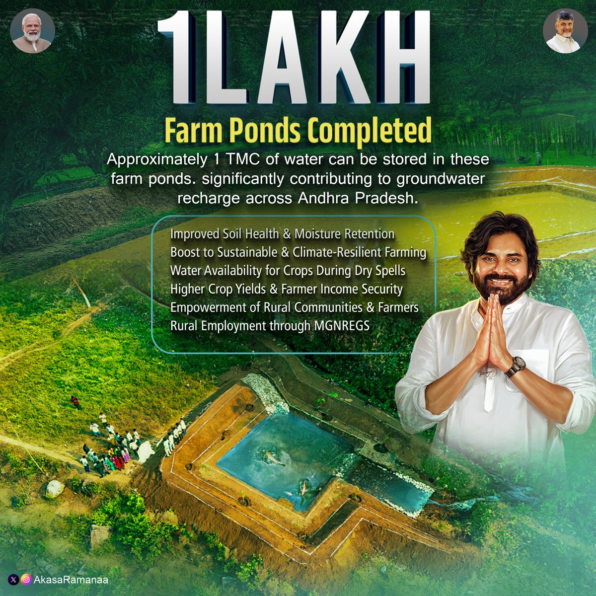 🌾 1 Lakh Farm Ponds — A New Chapter in Rural Empowerment! 💧

Andhra Pradesh is witnessing real transformation!
1 lakh farm ponds under MGNREGS — conserving water, uplifting farmers, and providing livelihoods to thousands of Upadi Sramikulu. 

This change isn’t just governance —