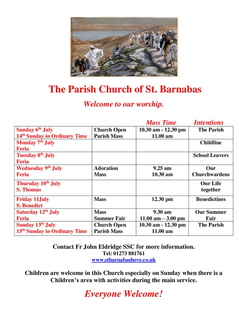 Here are the times for the church to be open for private prayer and Masses for the upcoming week.
#ChichesterDio #churchofengland #stbarnabas #hove #Sussex #ChiCathedral