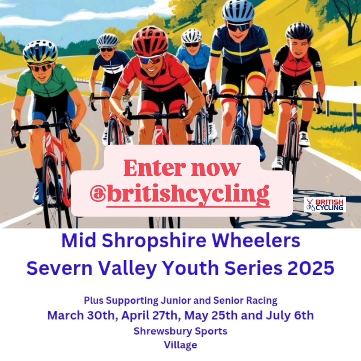 Online entry has closed but Entry on the Day available for Youth and 234 Seniors at Shrewsbury Sports Village Sunday July 6th. 
First Race U8 10:00 - Final Race 234 at 12:30 
#cycling 
<a href="/VeloUK/">British Cycle Sport</a> 
<a href="/BritishCycling/">British Cycling</a> 
<a href="/nedboulting/">Ned Boulting 🏳️‍⚧️</a> 
<a href="/neverstraysfar/">Never Strays Far</a> 
<a href="/midshropswheels/">MidShropshireWheelrs</a>