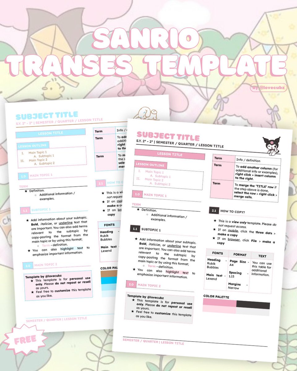 lovecubz's tweet photo. — sanrio inspired gdocs transes templates ᭝ ᨳଓ ՟

see thread for 2 free templates ♡

if interested in availing the paid templates, please send me a dm here on x or on ig ! (@lovecubz)

🖇️ #studytwtph #studytwt #sanrio https://t.co/mPjX4iomPf