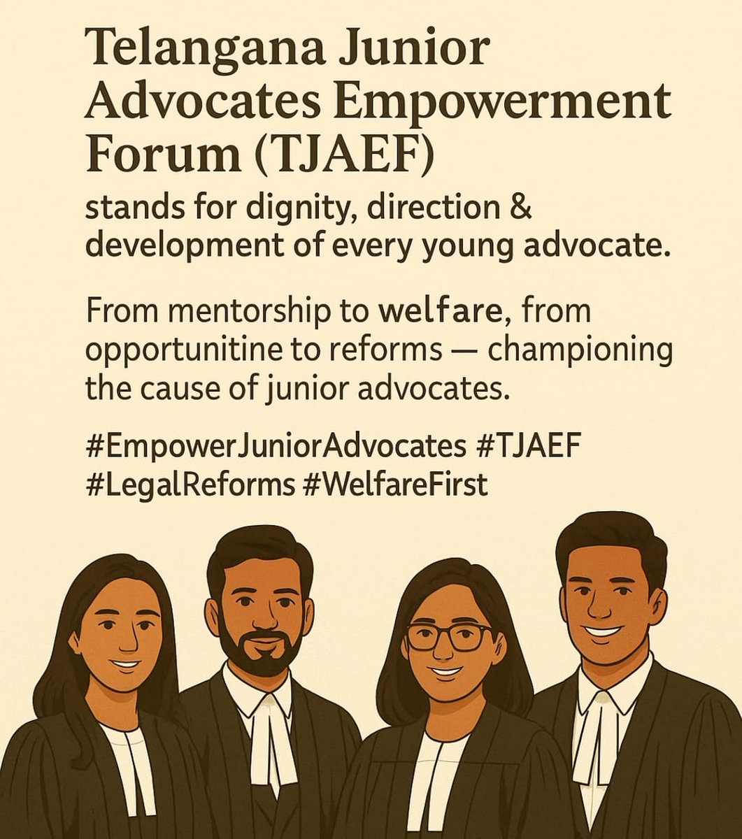 seshagiribv's tweet photo. Telangana Junior Advocates Empowerment Forum (TJAEF) stands for the dignity, direction, and development of every young advocate.
From mentorship to welfare, from opportunities to reforms — championing the cause of junior advocates.
#TJAEF
#WelfareFirst
#EmpowerJuniorAdvocates https://t.co/PYSXlcm31W