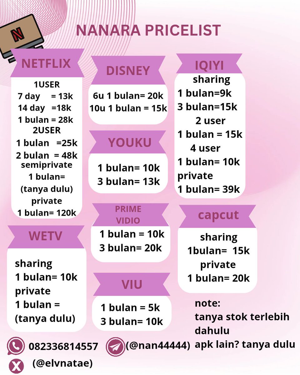 elvnatae's tweet photo. HALOOOO BESTTT
WTS WTS WTS
aku lagi jual apk prem termurahhh
netflix, iqiyi, youku, wetv, prime video, Spotify, yt, dll (ada dihttps://whatsapp.com/channel/0029Vb6ECMVH5JLv1jpc1h3u)
langsung chat/dm aja
#wts #apkprem #zonauang #zonajajan https://t.co/QnmwhcRHuk